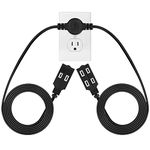 Twin Extension Cord Power Strip, Double Extension Cord Splitter for Indoor Use - 13.2 Foot Cord - 6.6 Feet on Each Side - Flat Head (Wall Hugger) Outlet Plug - 6 Polarized Outlets with Safety Cover