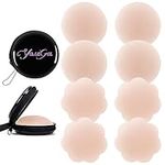 Women Silicone Pasties, Adhesive Bra Reusable 2/4 Pairs Invisible Silicone Nipple Cover(2 Pairs Round+2 Pairs Flower)