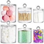 YOUEON 6 Pack Acrylic Cotton Ball Holder with Lid, 8 Oz / 18 Oz / 28 Oz Clear Q-tips Dispenser Bathroom Storage Canister, Apothecary Jars for Organizing Cotton Swab, Cotton Pads, Makeup, Desk