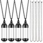 4 Vial Necklace Pendant Set Include 4 Stainless Steel Glass Openable Container Vial Tube Urn Keepsake Cremation Memorial Ashes Holder 4 Snake Chain Necklace for DIY Jewelry Making (Black)