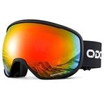 Odoland Ski Goggles - OTG Snowboard Goggles for Men and Women - Anti-Fog UV400 Protection and Helmet Compatible, Black Frame Red Lens