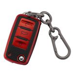 ERMWALR Car Key Fob Cover with Keychain for VW, 3 Buttons Leather and TPU Key Shell Car Key Cover for VW Volkswagen Tiguan Passat Golf Polo Beetle Jetta Touran Eos Scirocco (PW-Vlw-3S-R)