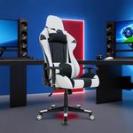 ROSE® Up Gamer Multi-Functional Footrest Ergonomic Gaming Chair with Lumbar Support | Adjustable Back Rest | Fixed Arm Rest | Office/Work from Home | Ergonomic High Back Chair (White & Black)