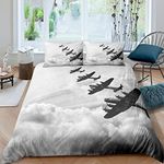 Erosebridal Boys Aircraft Duvet Cover Airplane Print Comforter Cover King Size Aviation Aerospace Theme Quilt Cover Gray and White Bedding Set with Zipper Decorative Kids Children Girls Room