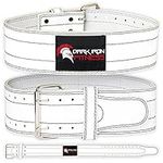 Dark Iron Fitness White Weight Lifting Belt - Medium - Men & Women - All Leather Gym Belts - Weightlifting, Powerlifting, Strength Training, Squat, Deadlift Workout Up to 600 Lbs