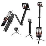 TELESIN 3-Way Selfie Stick Tripod with Floating Handle Grip Extension Pole Monopod for GoPro Max Hero 11 10 9 8 7 6 5 Insta360 X2 X3 DJI Action 2 3 AKASO Accessories