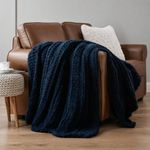 Battilo Navy Chunky Knit Throw Blanket for Couch,Super Soft Thick Handmade Cable Knit Crochet Blanket, Navy Blue Chenille Throw Blanket for Living Room, 50"x60"