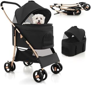 Costway 3-In-1 Pet Stroller with Removable Car Seat Carrier, Foldable Dog Cat Stroller with 4-Level Adjustable Canopy & Storage Basket, 4 Wheel Travel Strolling Cart for Small & Medium Sized Dogs (Black & Gold)