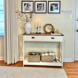 PHI VILLA Entryway Table - Farmhouse Narrow Console Table for Living Room/Hallway, Ivory White Sofa Table