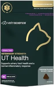 VetriScience Veterinary Strength UT Health Chews - Cat Urinary Tract Wellness Supplement for Supporting Feline Urinary Health - with Calming Blend - Chicken Flavor - 90 Count