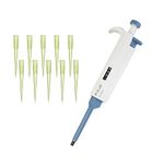 ULAB Single Channel Mechanical Pipettor with Pipette Tips Offered, 1pc of Adjustable Volume Micro Pipette with Vol.Range.20-200μl, 1000pcs of Vol.200μl Pipette Tips in Yellow Color, ULH1020