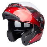 Full Face Motorcycle Helmet Dual Visor Sun Shield Flip up Modular Motocross DOT Approved (XXL, Red)