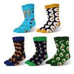 Benefeet Sox Mens Funny Crazy Socks Boys Cool Novelty Fun Crew Socks Food Animal Patterned Design Basketball Socks, 5 Pack-food Series, Medium