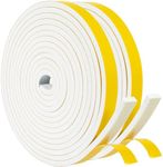 Draft Excluder for Doors/Windows, Weather Stripping 12mm(W) x 6mm(T) Gasket Seal Foam Tape，Anti-Collision Draught Excluder Shockproof Furniture Protector, 2 Rolls, Total 8M Long White