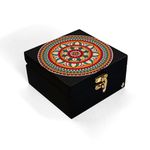 BRAHMA DESIGN Decorative Gift Box for Presents | Red Mandala | Size 5" x 5" x 2.75" | Jewellery Box, Vintage Box, Knick-knacks Storage Trunk, Gift Box for Packaging, Wooden box for storage