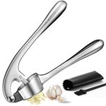 Garlic Press Crusher Chopper Mincer Mashed Garlic Puree Maker, with Siliconoe Peeler and Cleaning Brush, Easy Clean, Dishwasher Safe (Sliver)