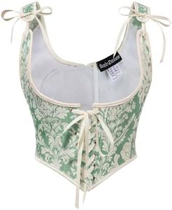 Scarlet Darkness Corset Tops for Women Renaissance Underbust Corset Boned Lace Up Corsets Sage Green Floral 16