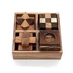 Fun Games for Adults 3D Wooden Puzzle Brain Teasers and Educational Games in Set of 9 Wooden Puzzles to Challenging Puzzles for Adults and Brain Games for Kids Suit for Living Room (4 Puzzle Set)