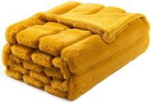 Faux Rabbit Fur Throw Blanket, Luxury Soft Warm Fur Blanket for Bed, Couch, Sofa, Yellow II, 130 X 160 CM