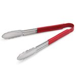 New Star Foodservice 35773 12-Inch Utility Spring Tongs, Stainless Steel, Vinyl Coated, Set of 12, Red