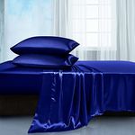 Manyshofu Satin King Sheets Set 4 Piece - Soft Silky Satin Sheets Set, Royal Blue Satin Bed Sheets Cooling & Luxury Bedding Sheet Set(1 Satin Fitted Sheet, 1 Satin Flat Sheet, 2 Satin Pillow Cases)