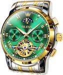 OLEVS Mens Automatic Watches Large Face Stainless Steel Strap Men Tourbillon Watch Classic Self Winding Men Green Watch Luxury Waterproof Men Dress Watch