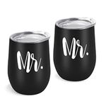 GINGPROUS 2 Pack Mr and Mr Wine Tumbler Set, Gay Couple Idea for Men, Engagement Wedding Anniversary House Warming LGBT Idea 12 Oz Insulated Stainless Steel Wine Tumbler with Lid, Black