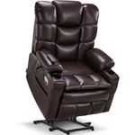 MCombo Triple Motor Power Lift Recliner Chair with Massage and Dual Heating, Adjustable Headrest for Elderly People, Faux Leather M7632 (Dark Brown, Medium)