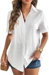 Zeagoo Women Short Sleeve Button Do