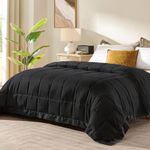 downluxe Queen Size Blanket with Satin Trim, Lightweight Down Alternative Blankets Queen Size for All Season, Machine Washable (Black, 90x90 Inch)