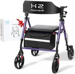 Walkers for Seniors, Purple Foldable Rollator Walker with Durable Aluminum, Dual Adjustable Height Medical Rolling Walker 8" Wheels for All Terrain, Transport Chair with Seat and Backrest| Purple