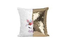 SmartyPants Personalised Magical Sequin Unicorn Face Cushion Cover - Girls Name Horse Cute Birthday Gift Adorable (White & Gold Sequin)