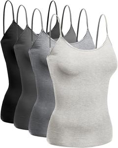 Emmalise Women's Camisole Built in Bra Wireless Fabric Support Short Cami (4Pk Black, Charcoal, H Gray, Oatmeal, Large)
