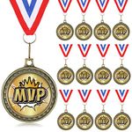 XunYee MVP Champion Awards Medals for Football Baseball Soccer Basketball Softball Player Team MVP Champion Gift with Neck Ribbons(12 Sets, MVP)