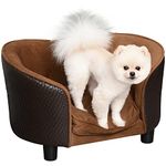 PawHut Rattan Style Pet Dog Cat Sofa Pet Bed Warm Dog Bed Chair with Removable Washable Cushion