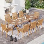 SUNSHINE VALLEY Acacia Wood 9 Piece Patio Dining Sets for 8, Outdoor Dining Set with Expandable Teak Dining Table(1.97" Umbrella Hole) & Wooden Chairs, Outdoor Table and Chairs for Backyard,Deck