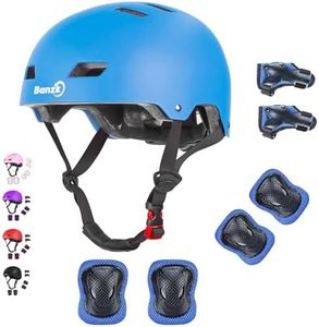 Banzk Kids Bike Helmet with Knee Pads Elbow Pads Wrist Guards for Age 2-14 Youth/Teens, Ventilation Multi-Sport Scooter Roller Skate Rollerblading Skateboarding Climbing Cycling