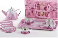 Delton製品Tin 15ピースTeaセットin BasketピンクBow Serveware