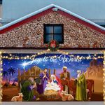 VitalCozy 3 Pcs Led Christmas Nativity Garage Door Banner with String Light Large Manger Scene Backdrop Christmas Religious Jesus Door Cover Lighted Holiday Nativity Banner (7 x 16 ft)