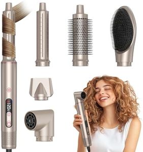 Nawedaa 6-in-1 Hair Dryer Brush with LCD Display | 110,000 RPM High-Speed Air Wrap Hair Styler for Fast Salon-Style Drying & Styling | Hot Air Brush Air Curler for More Volume & Less Frizzc and Damage