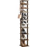 HOME BI Narrow Shoe Rack, 10-Tier Wood Shoe Shelf, Vertical Shoe Storage Cabinet, Entryway Shoe Tower, Shoes Organizer Perfect for Narrow Closet, Hallway, Bedroom, Rustic Brown