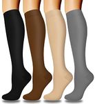 DHSO 4 Pairs Graduated Compression Socks for Men and Women(15-20mmHg), Compression Stocking for Swelling, Running, Hiking, Travel, Nursing(4 Pack Black/Gray/Nude/Brown, Small-Medium)