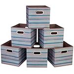 i BKGOO Cloth Storage Bins Set of 6 Thick Fabric Drawers Foldable Cubes Basket Organizer Container with Dual Metal Handles for Shelf Cabinet Bookcase Boxes Gray-Blue stripes 10.5x10.5x11 inch