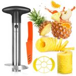 Cook Guy Round Handle Pineapple Corer and Slicer Set - Includes Reinforced Stainless Steel Pineapple Cutter, Plastic Pineapple Divider, and Fruit Knife - Easy Core Removal and Cutting Tool(CA)