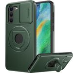 FUNMIKO for Samsung Galaxy S22 Case with Sliding Camera Lens Cover - Wireless Charging Compatible - Magnetic Kickstand - Shockproof Protective Phone Case 6.1" for Men Women Girls - Dark Green