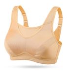 WingsLove Women’s High Impact Comfort Full Support Non Padded Sport Bra, Cream Nude, 34DD