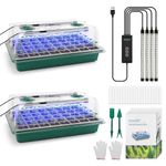 BlumWay Seed Starter Tray with Grow Light,2 Pack 80 Cells Seedling Tray Kit with Humidity Dome/Indoor Plant Starter Kit and Greenhouse Germination Kit,Adjustable Brightness Plant Germination Trays