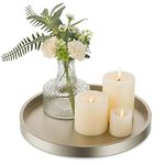 Hanobe Candle Plate Holder Tray: Champagne Gold Round Wood Candle Plate Decorative Centerpiece Small Tealight Pillar Trays for Living Room Dining Coffee Table Home Decor