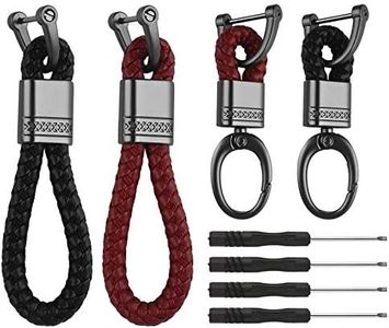 Chudian 4pcs Llavero Coche Cuero Llavero Cordón de Cuero Trenzado para Llaves del Coche y Moto, Llavero Trenzado con 4 Destornilladores Regalo para Hombres y Mujeres (2 rojos y 2 negros)