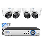 Hiseeu 5MP Wired CCTV Camera Security Systems, 8 Channel DVR and 4x 5MP Dome Security Camera with Night Vision, Home Security Camera System, Motion Detection, 1TB Hard Drive, Remote Access